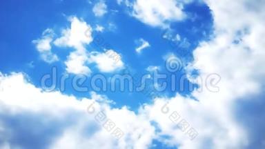 蓝天中的云与飞机<strong>航迹</strong>时间流逝的背景